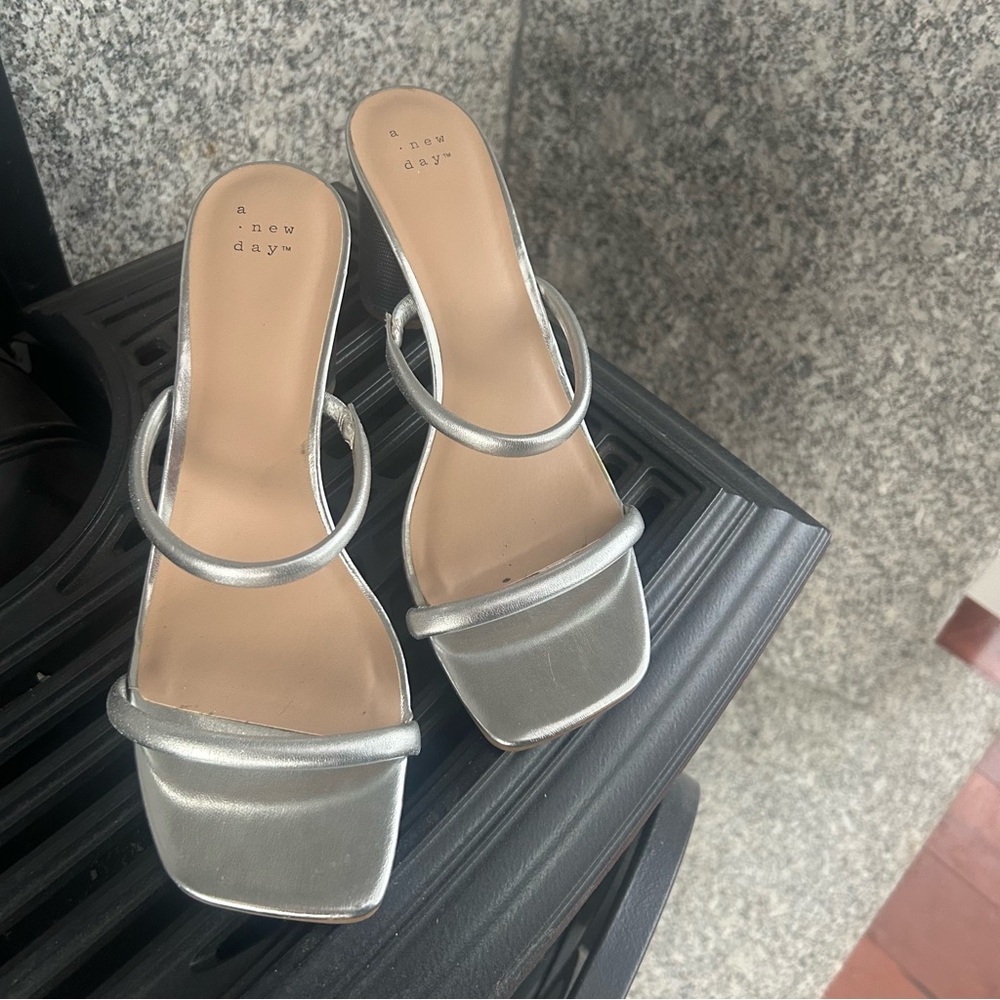 A New Day Metallic Silver Heeled Sandals